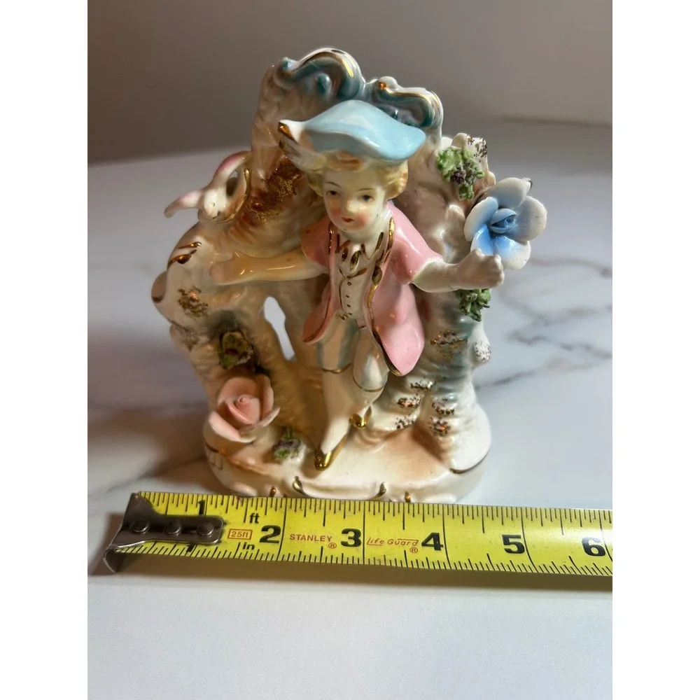 Vintage Utagawa Japan Porcelain Spill Vase Colonial Boy Figurine Gold Gilt 5.5